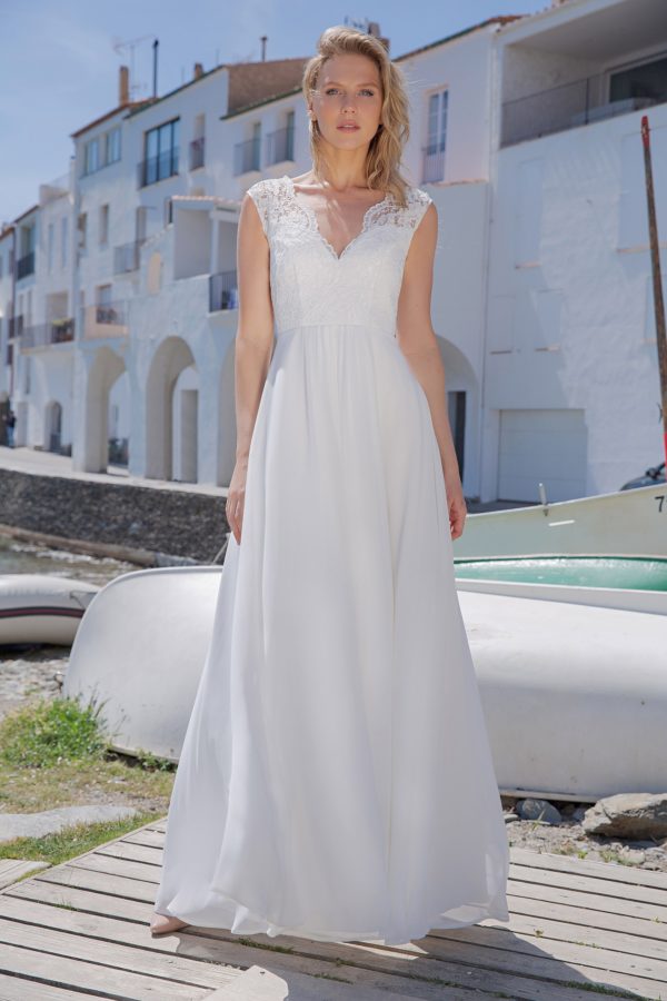 Langes Standesamtkleid ivory Kollektion 2020 A7204 bei Angelex Princess das Hochzeitshaus Brautmode Singen