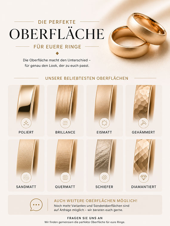 Trauringen Oberflächen Auswahl in Singen